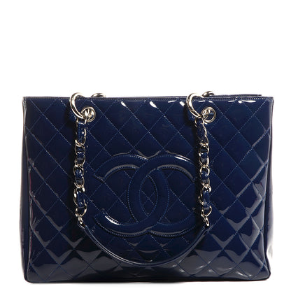 Chanel Quilted Patent Grand Shopping Tote GST Navy Blue 1 of 8