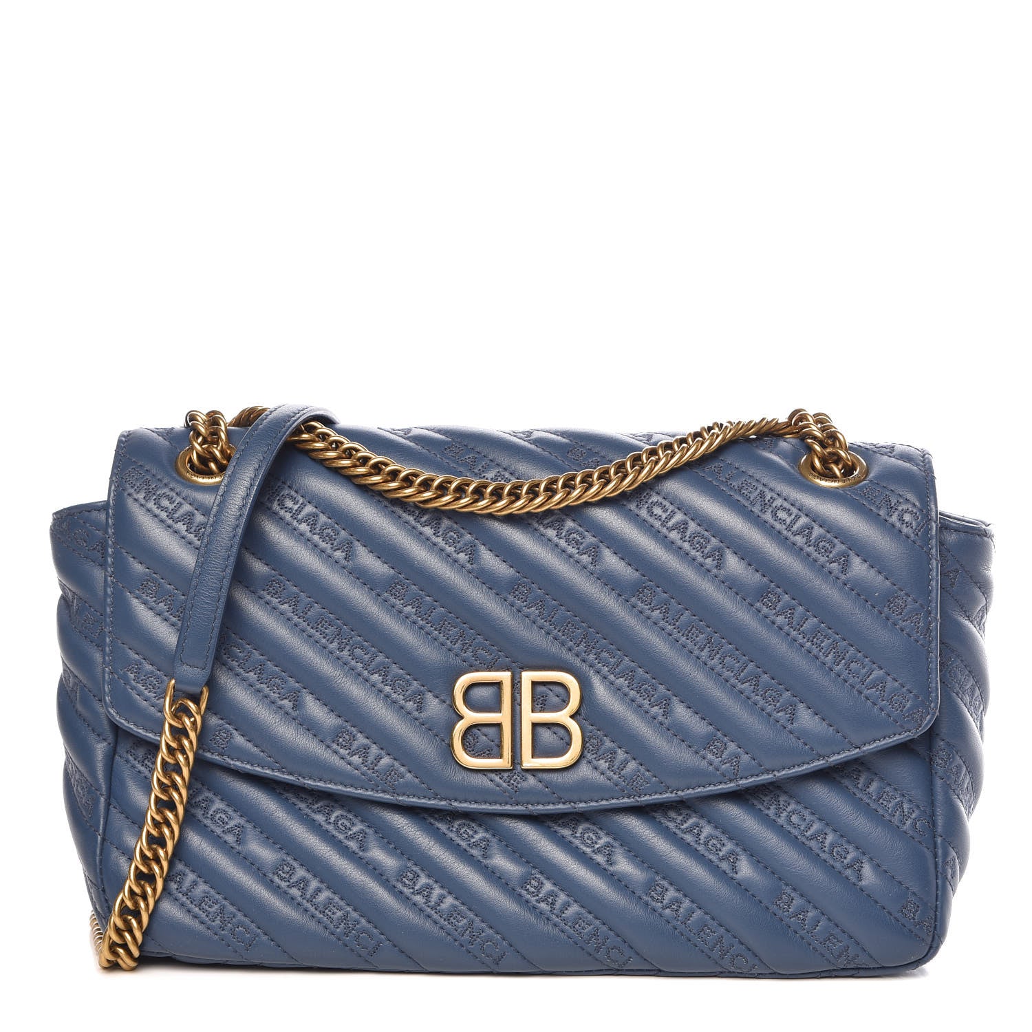 Balenciaga Calfskin Logo Matelasse M BB Chain Shoulder Bag Bleu Tanzanite 1 of 10