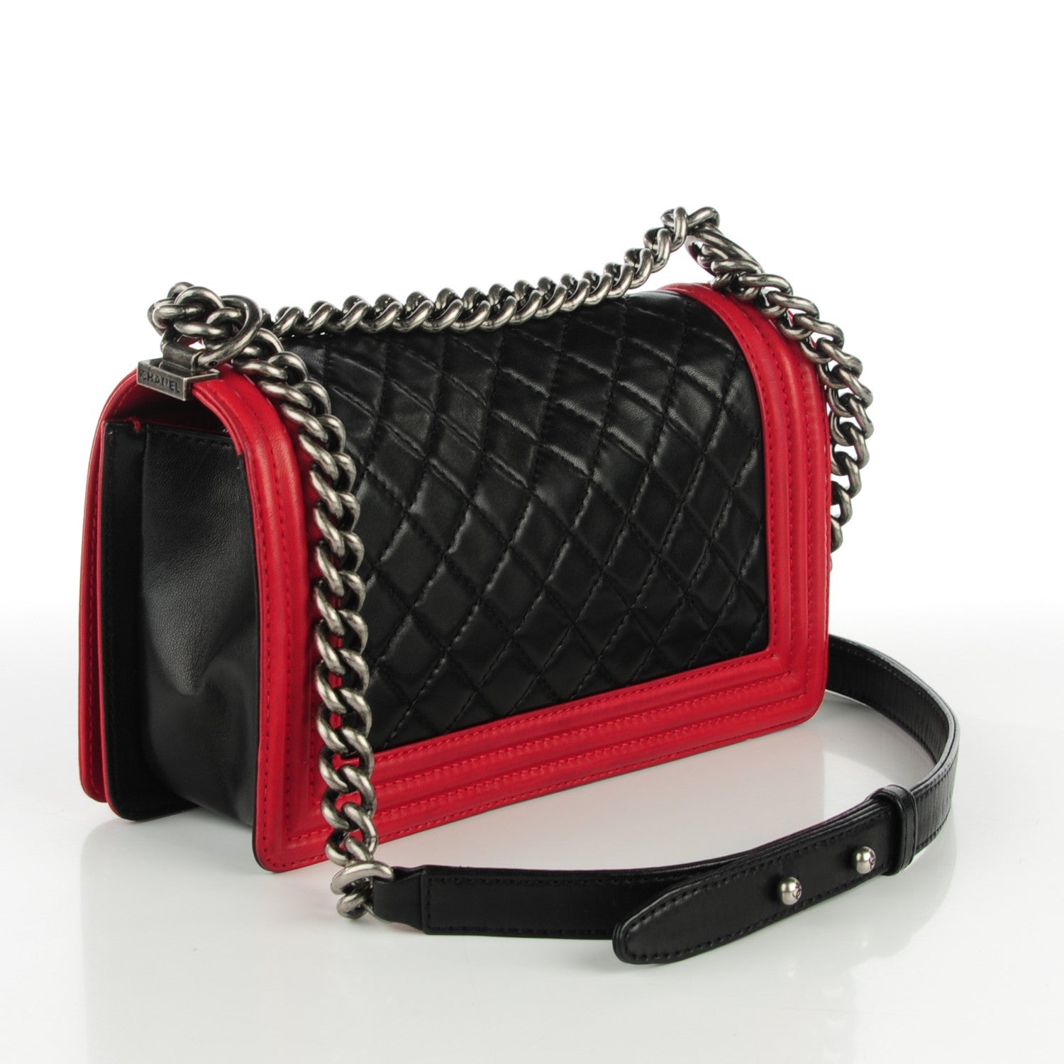 Chanel Lambskin Quilted Medium Boy Flap Black Red 3 of 8