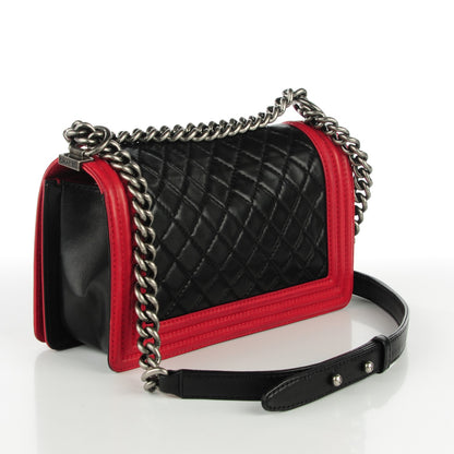 Chanel Lambskin Quilted Medium Boy Flap Black Red 3 of 8