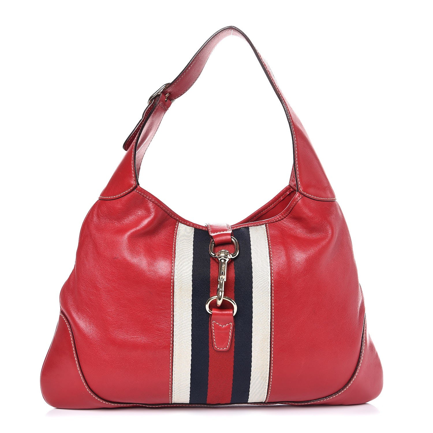 Gucci Calfskin Web Medium Jackie O Bouvier Hobo Red 1 of 7
