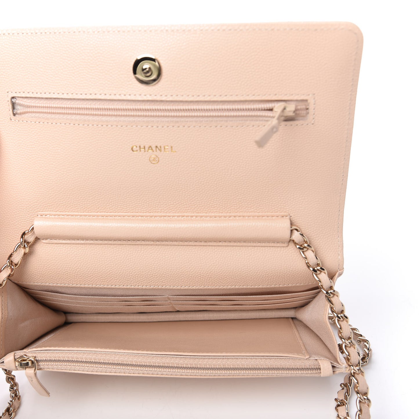 Caviar Quilted Coco Candy Wallet On Chain WOC Beige