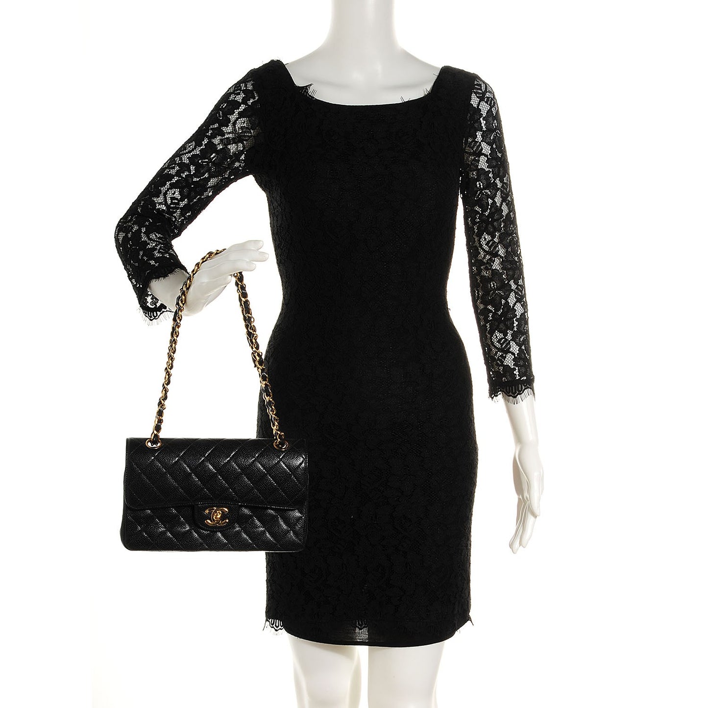 Caviar Quilted Small Double Flap Black