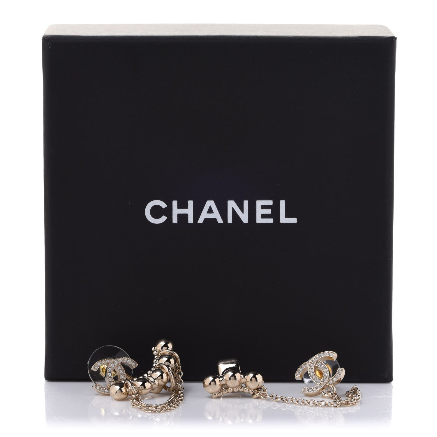Chanel Metal Crystal CC Chain Cuff Earrings Gold 5 of 5