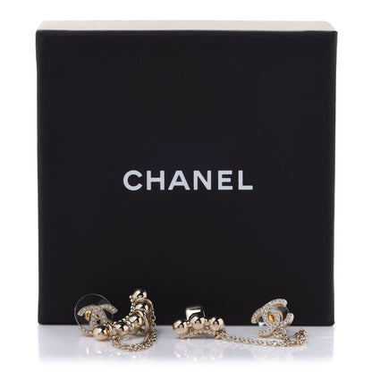 Chanel Metal Crystal CC Chain Cuff Earrings Gold 5 of 5