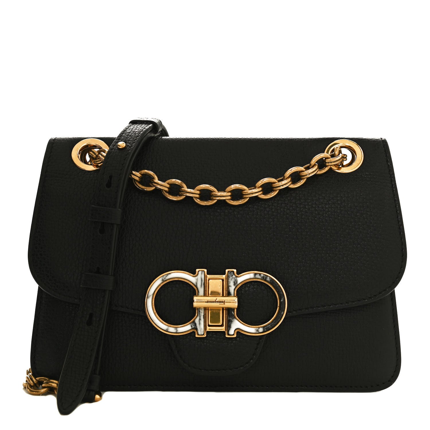 Salvatore Ferragamo Calfskin Gancini Small Flap Bag Black 1 of 9