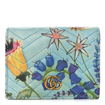 Gucci X UNSKILLED WORKER Calfskin Matelasse Flora Painted GG Marmont Card Case Wallet Cloudy Blue Multicolor 1 of 13