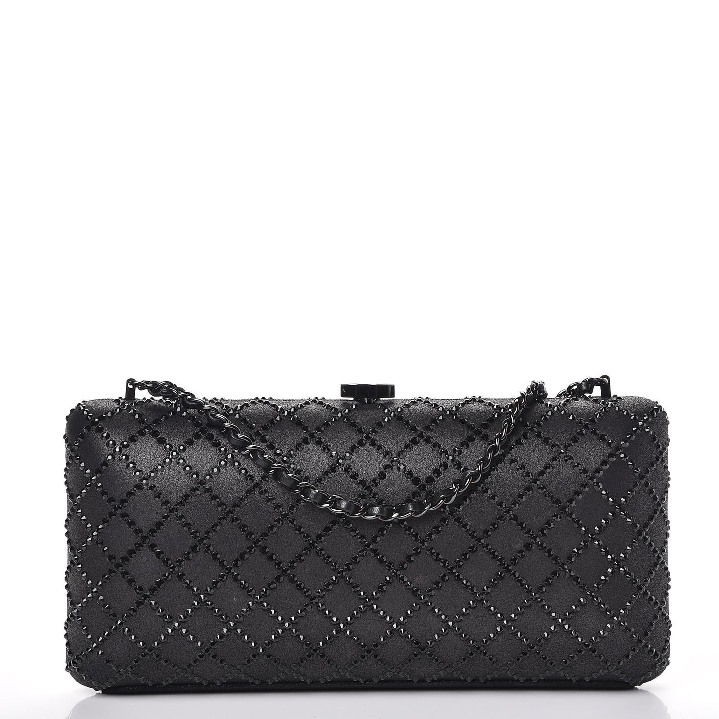 Iridescent Lambskin Crystal Quilted Clutch Black