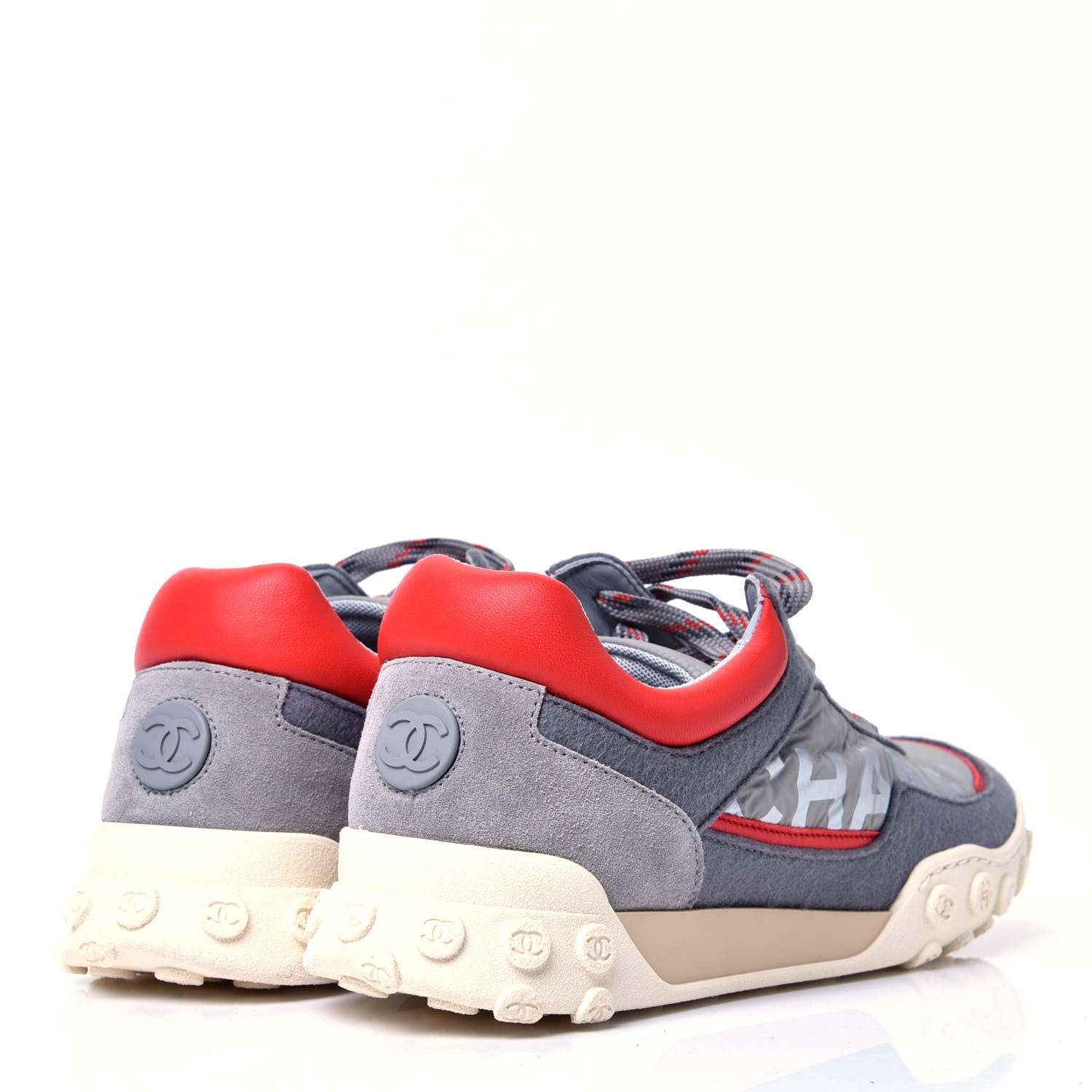 Chanel Wool Nylon Lambskin Suede Calfskin Womens Logo Sneakers 36.5 Grey Orange 3 of 11