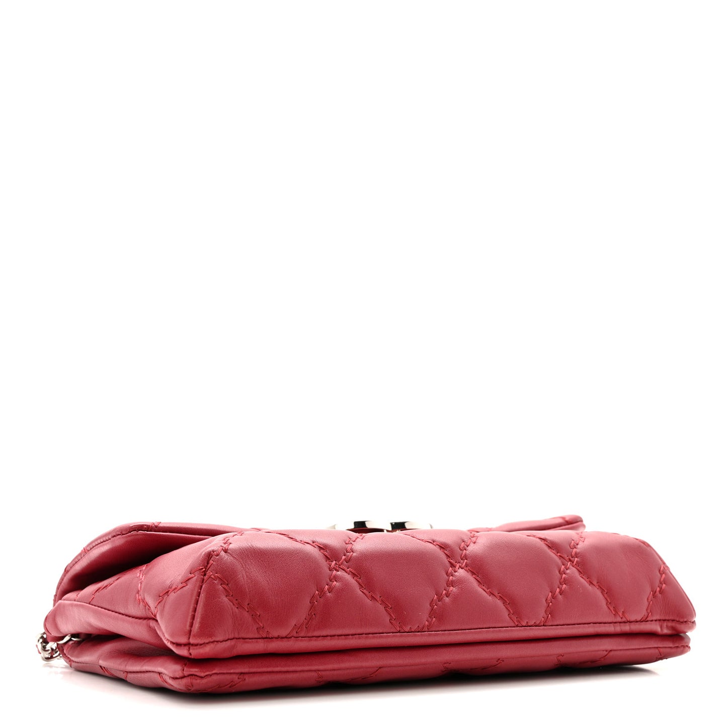 Calfskin Quilted Double Stitch Hamptons Clutch with Chain Red Red