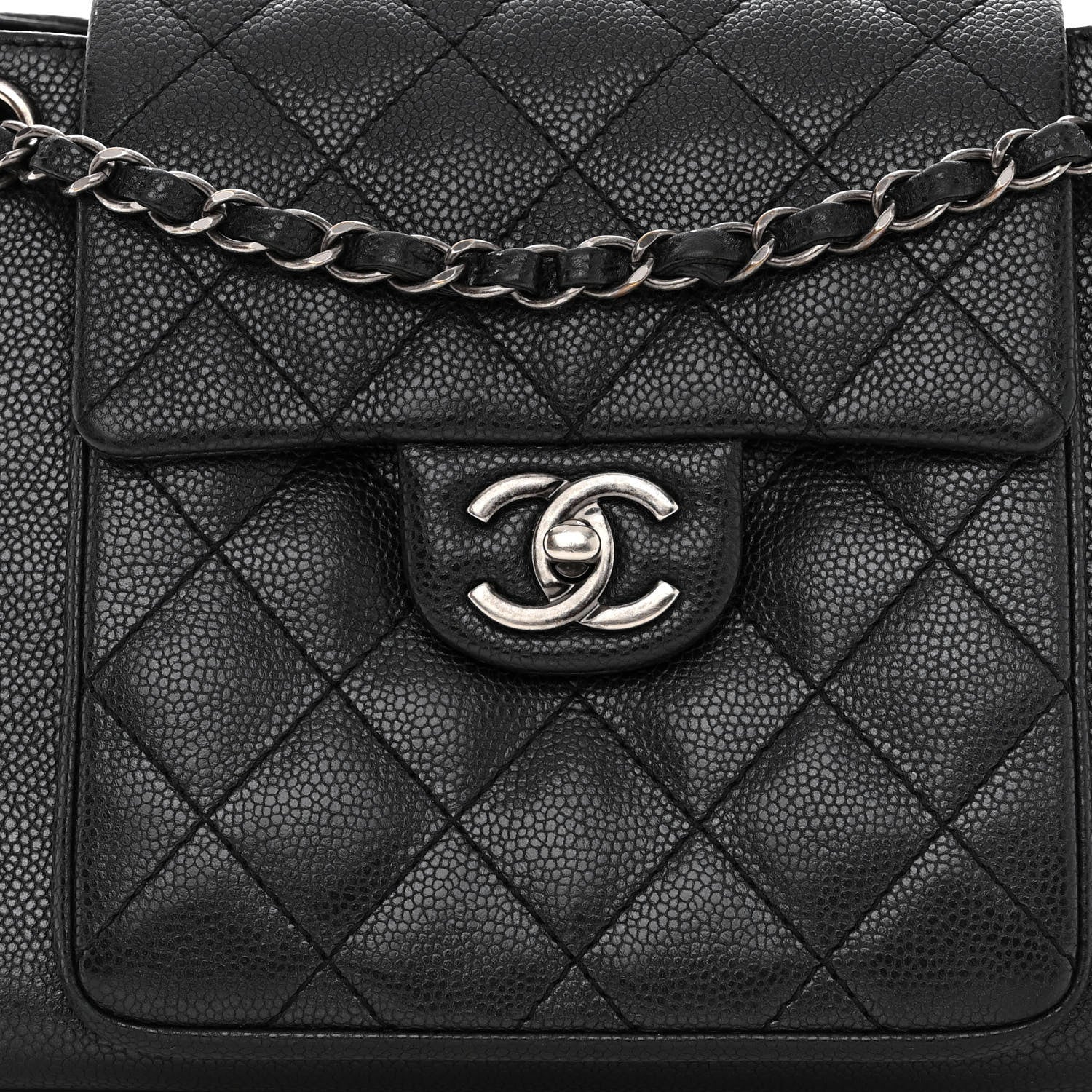 Chanel Caviar Quilted CC Accordion Shopping Bag Black 8 of 12