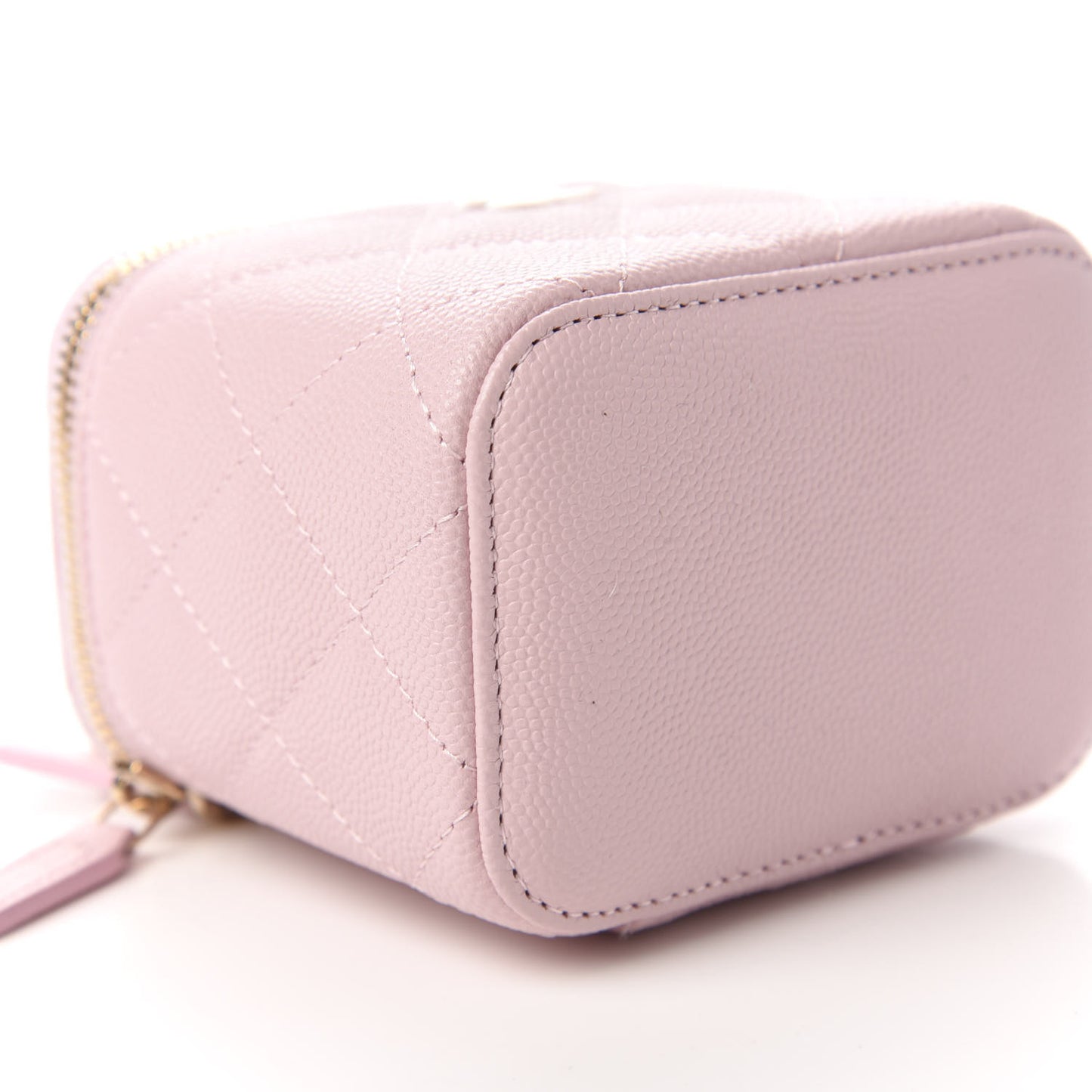 Caviar Quilted Mini Vanity Case With Chain Light Pink