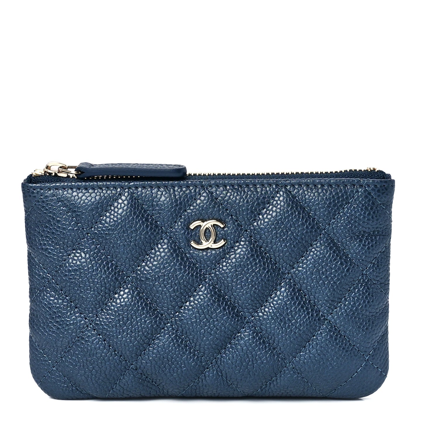 Caviar Quilted Small Cosmetic Case Dark Blue