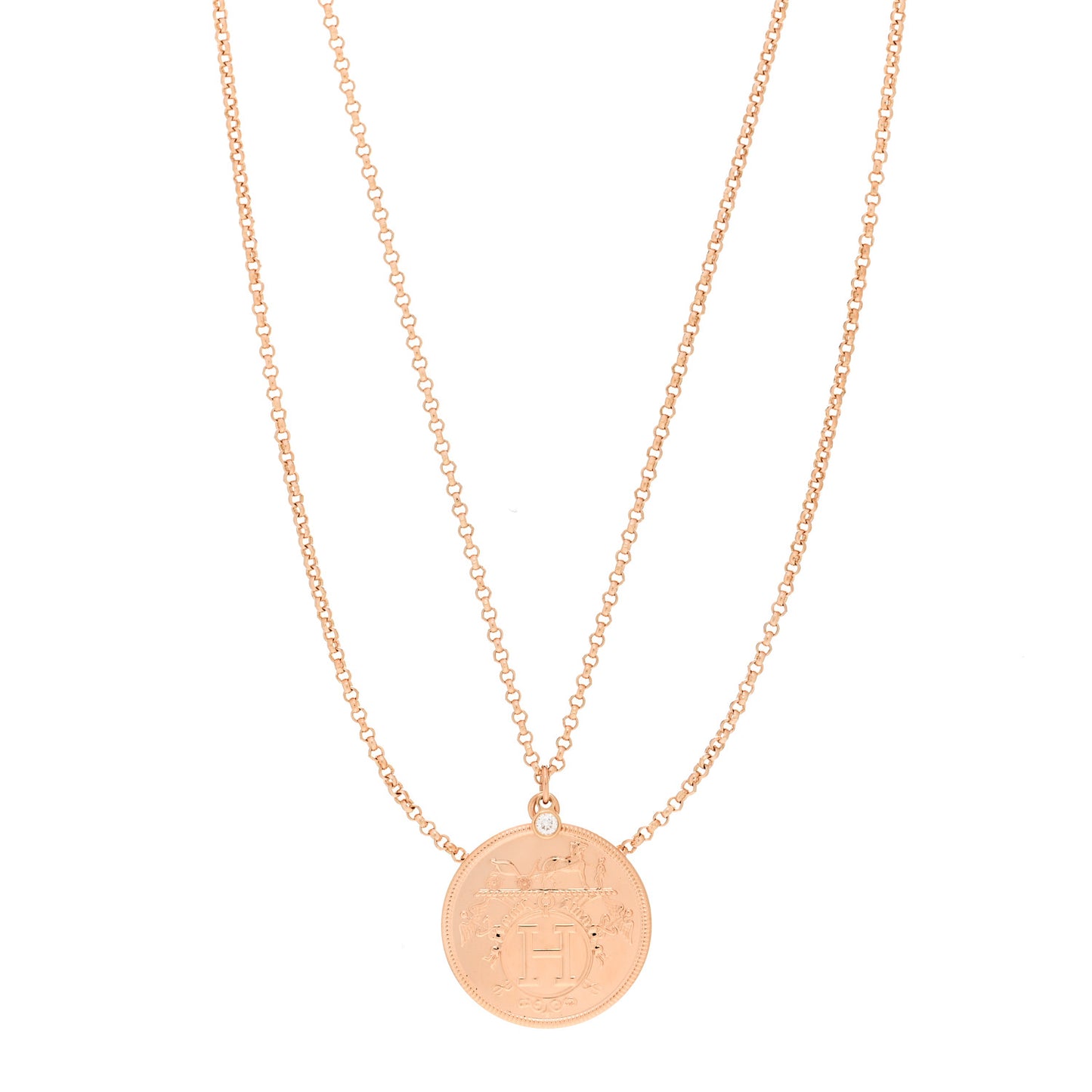 18K Rose Gold Diamond MM Ex-Libris Pendant Necklace