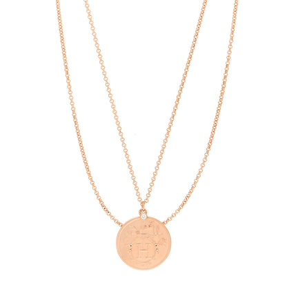 Hermes 18K Rose Gold Diamond MM Ex-Libris Pendant Necklace 1 of 7