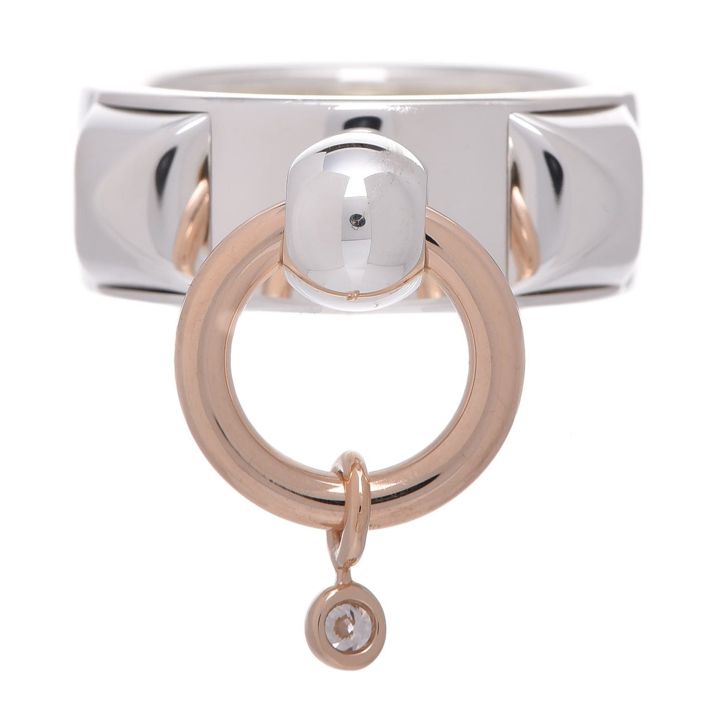 Sterling Silver 18K Rose Gold Diamond Collier De Chien PM Ring 53 6.25