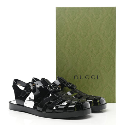 Gucci Shiny Rubber Double G Buckle Strap Sandals 40 Black 15 of 16