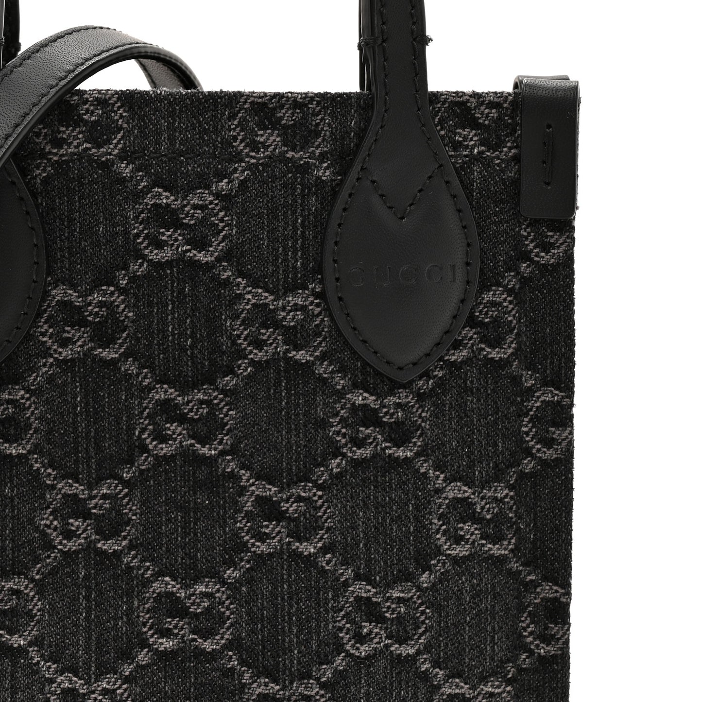 Denim GG Monogram Dollar Calfskin Mini Ophidia Tote Black Grey