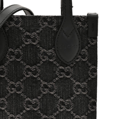 Gucci Denim GG Monogram Dollar Calfskin Mini Ophidia Tote Black Grey 8 of 10