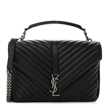 Saint Laurent Sheepskin Matelasse Chevron Monogram Large College Satchel Black 1 of 10
