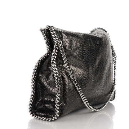 Stella McCartney Metallic Faux Snakeskin Small Falabella Fold Over Tote Black 3 of 7