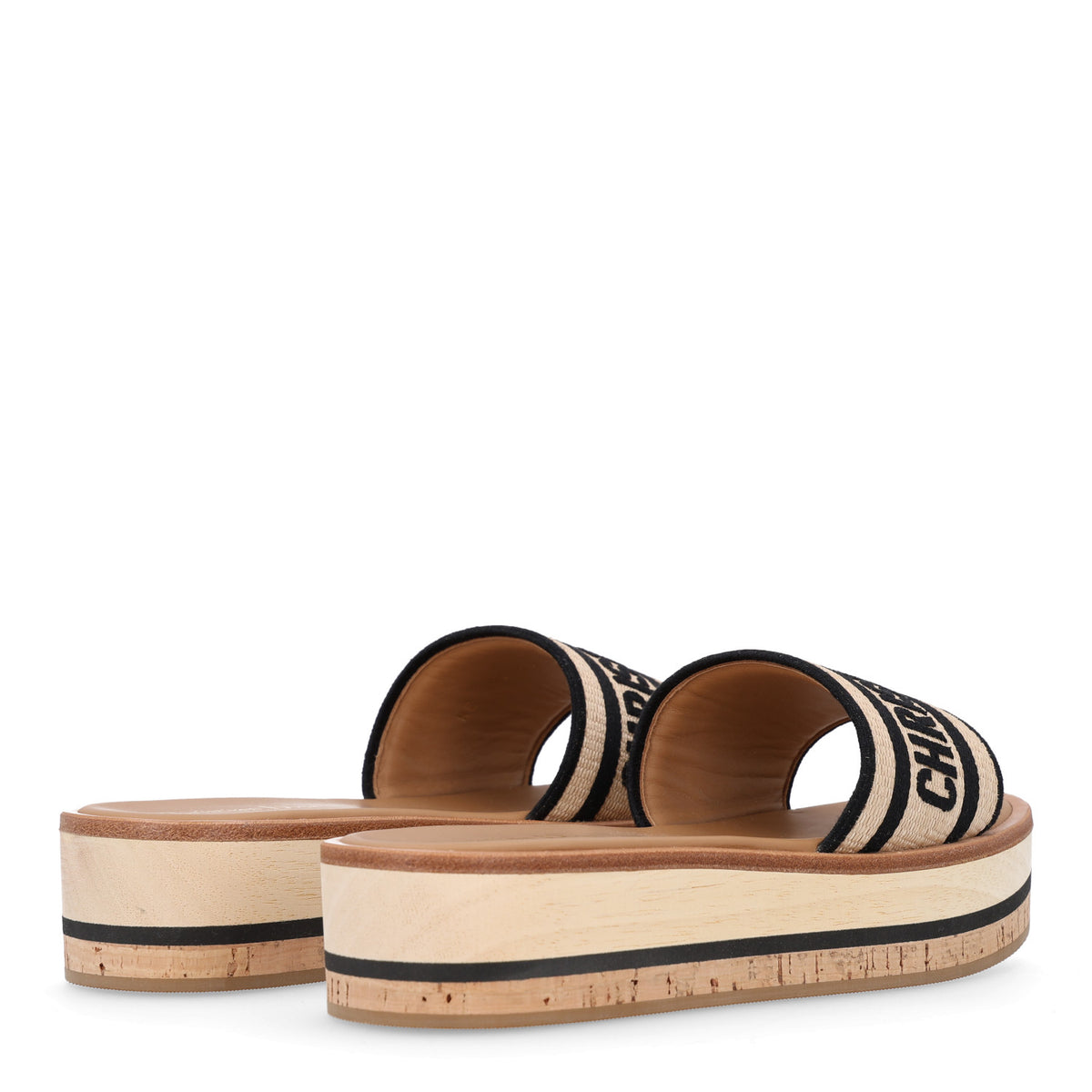 Raffia Dioriviera Embroidered Dway Platform Slide Sandals 37.5 Natural Black