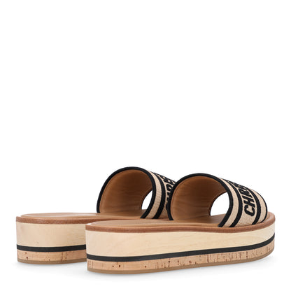 Christian Dior Raffia Dioriviera Embroidered Dway Platform Slide Sandals 37.5 Natural Black 5 of 10