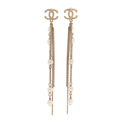 Chanel Glass Pearl CC Long Drop Earrings Gold 1 of 4