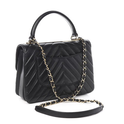 Chanel Lambskin Chevron Quilted Small Trendy CC Dual Handle Flap Bag Black 4 of 12