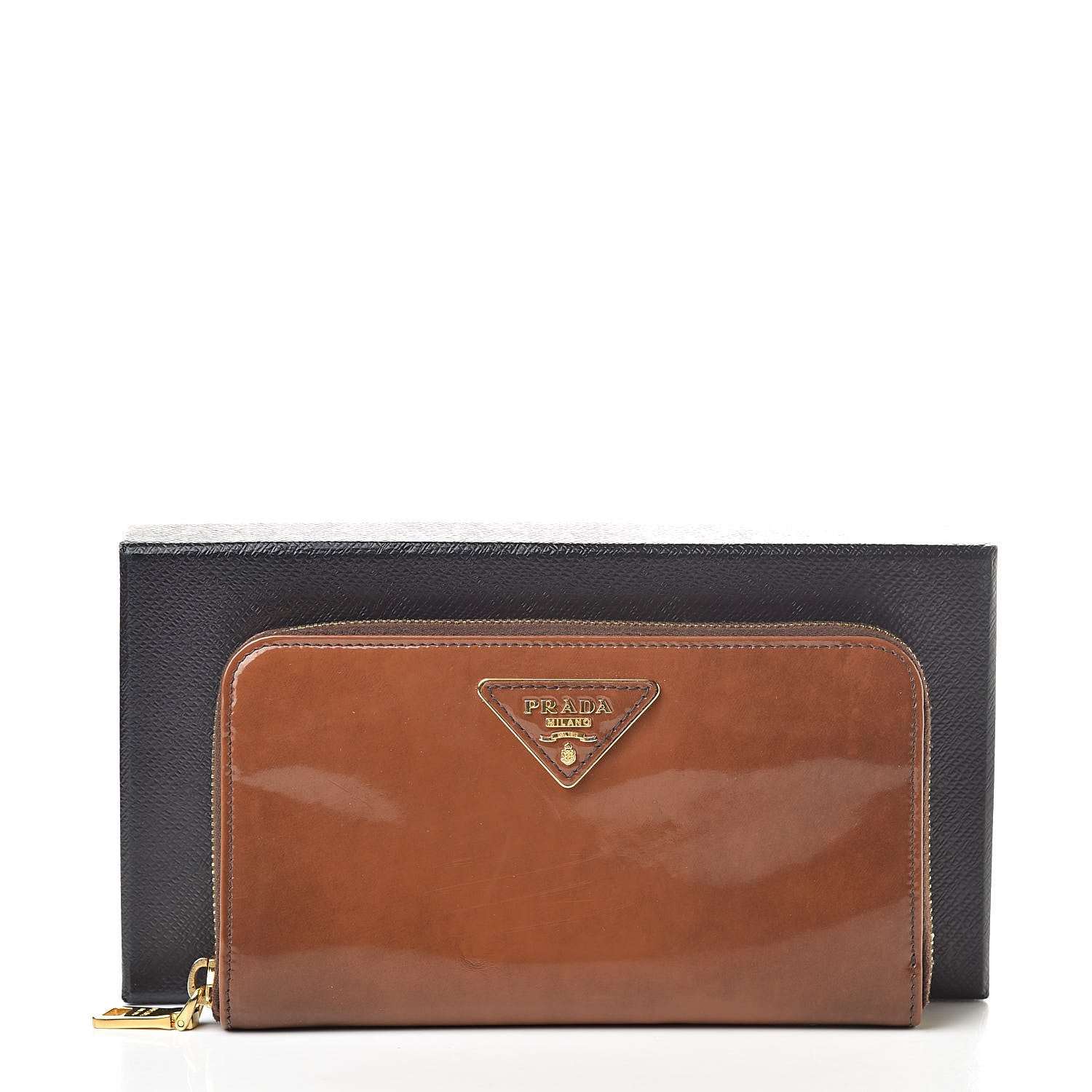 Prada Vernice Zip Around Wallet Brown 14 of 14
