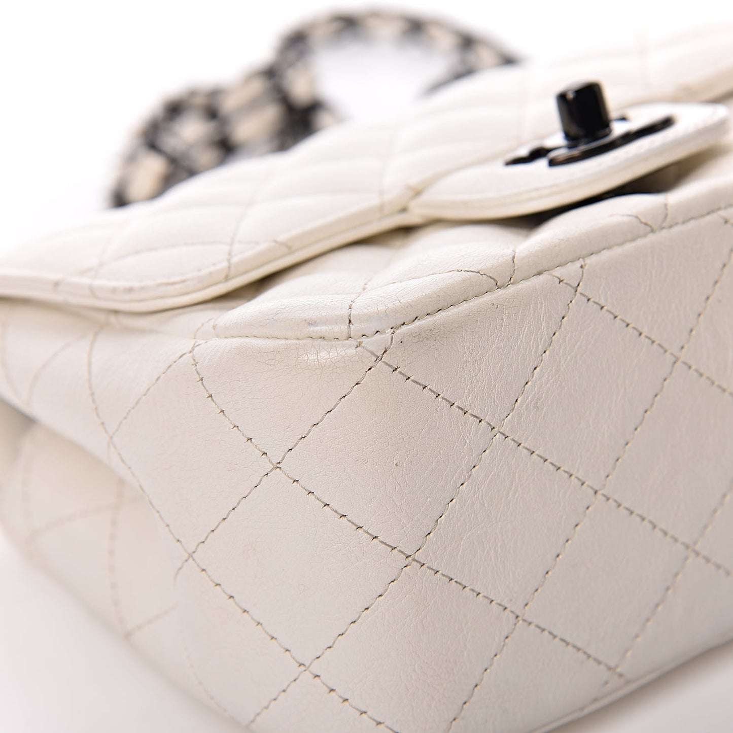 Crumpled Calfskin Quilted Mini Square Flap White