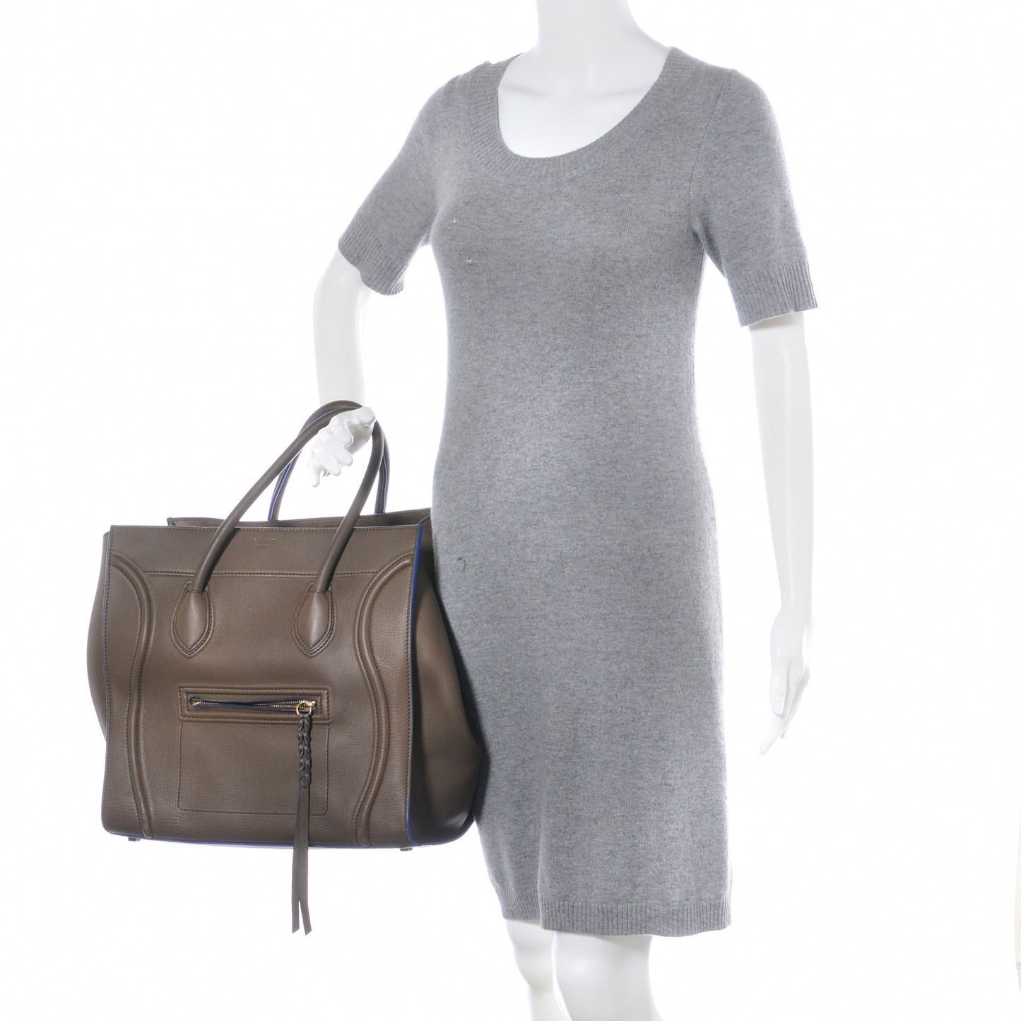 Smooth Calfskin Large Phantom Luggage Khaki Cobalt Trim