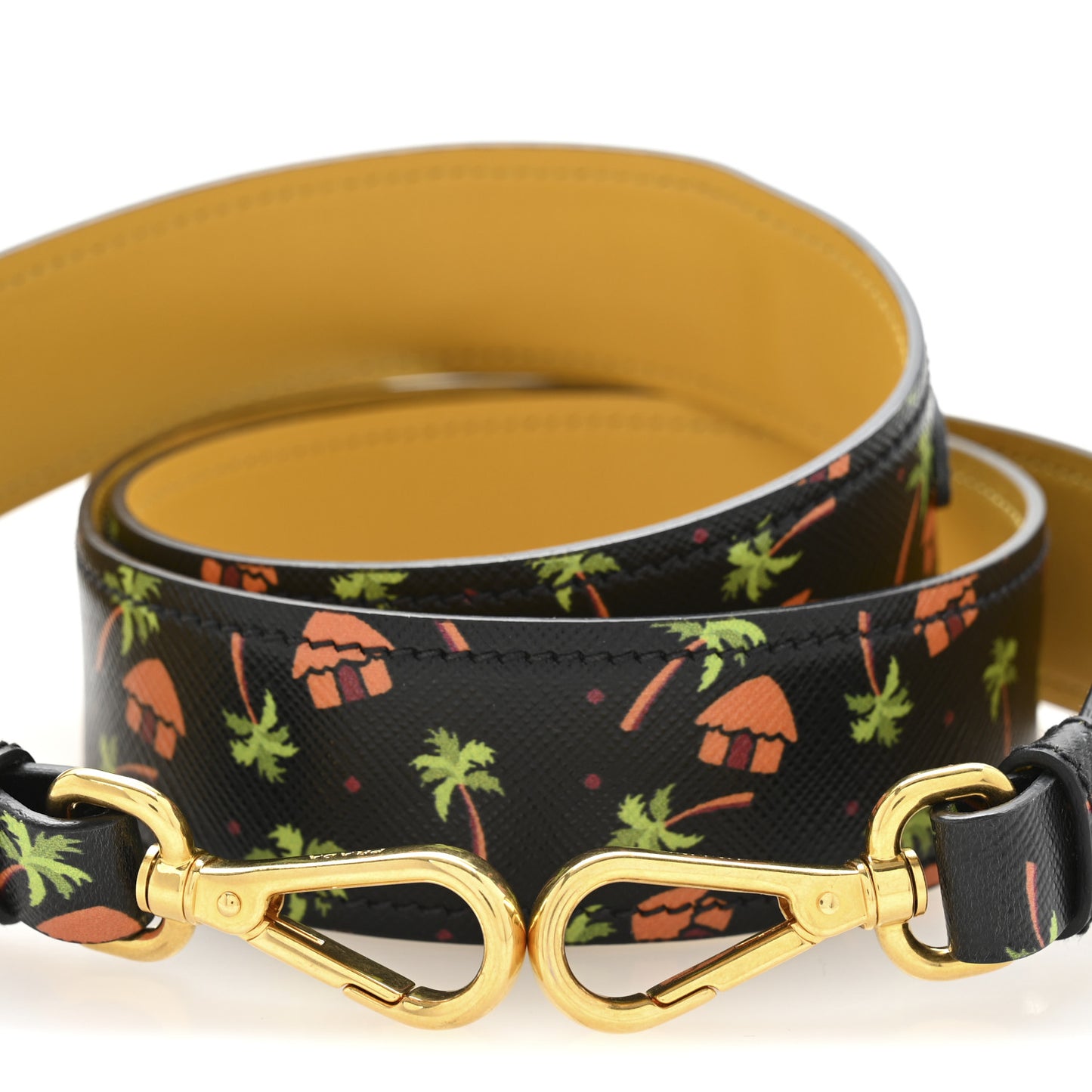 Saffiano Palm Tree Print Shoulder Strap Black
