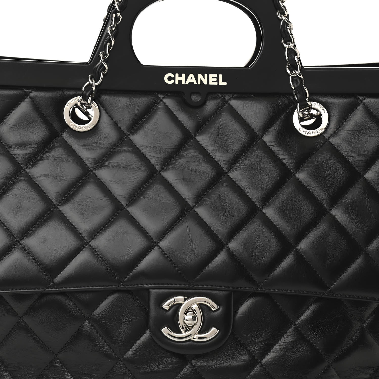 Chanel Glazed Calfskin Quilted Large CC Delivery Tote Black 8 of 16