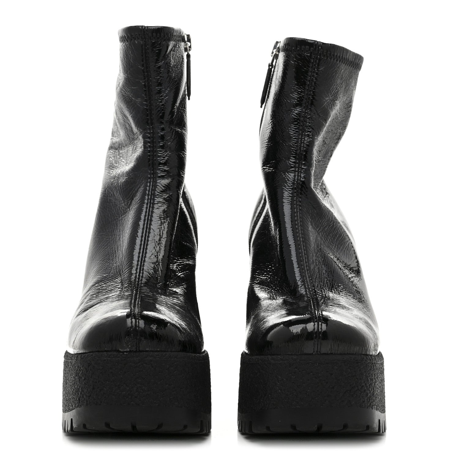 Miu Miu Naplak Patent Zip Lug Sole Boots 37 Black 3 of 9
