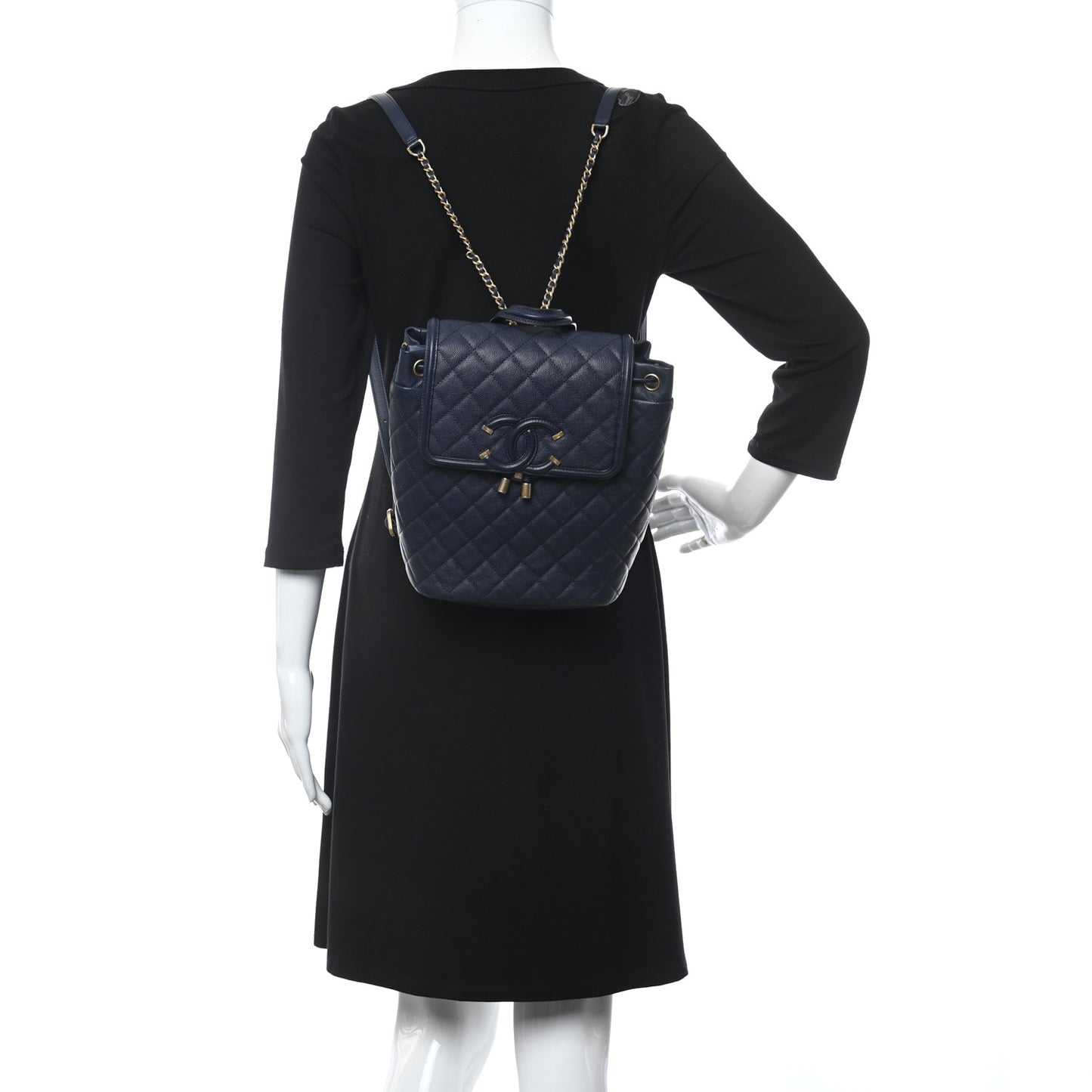 Caviar Quilted Filigree Backpack Navy