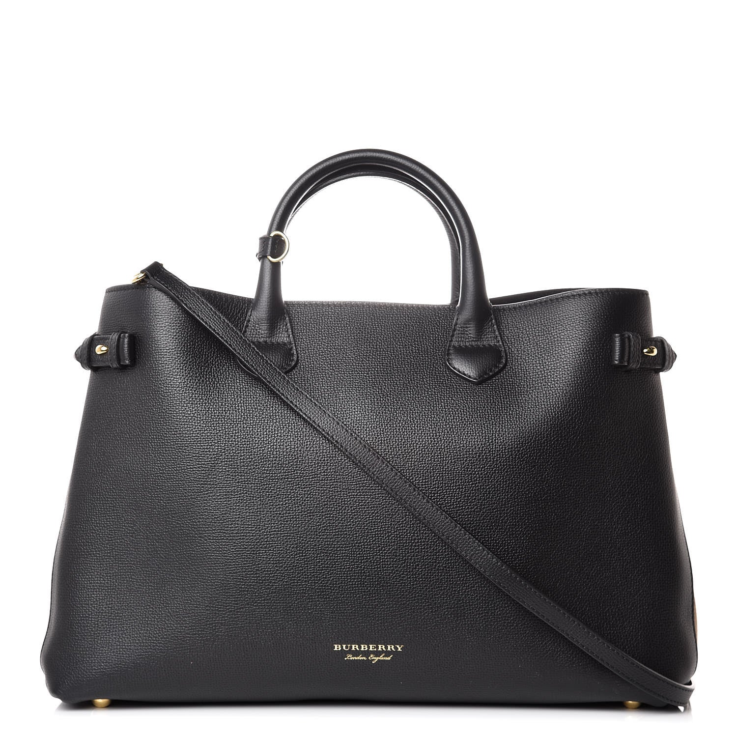 Burberry Grainy Calfskin House Check Large Banner Tote Black 1 of 14