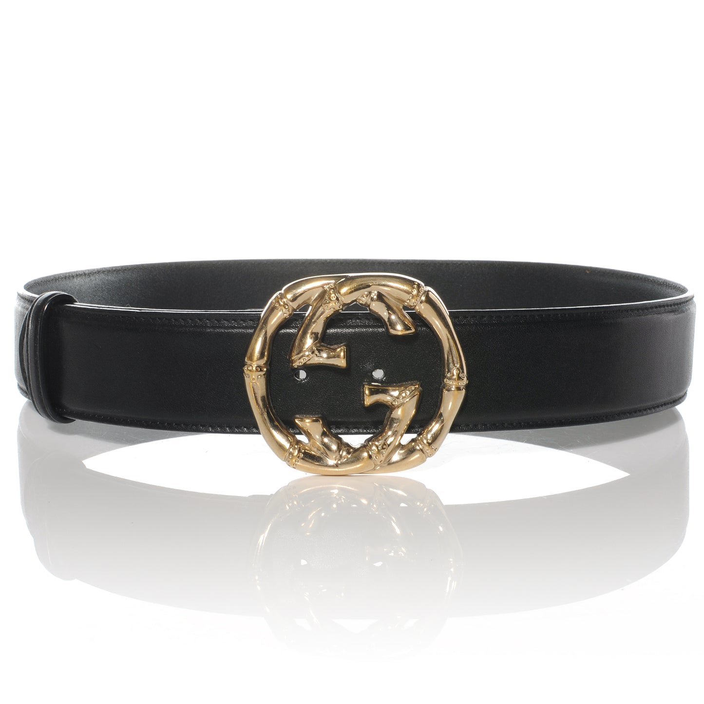 Leather Bamboo GG Buckle Belt 80 32 Black