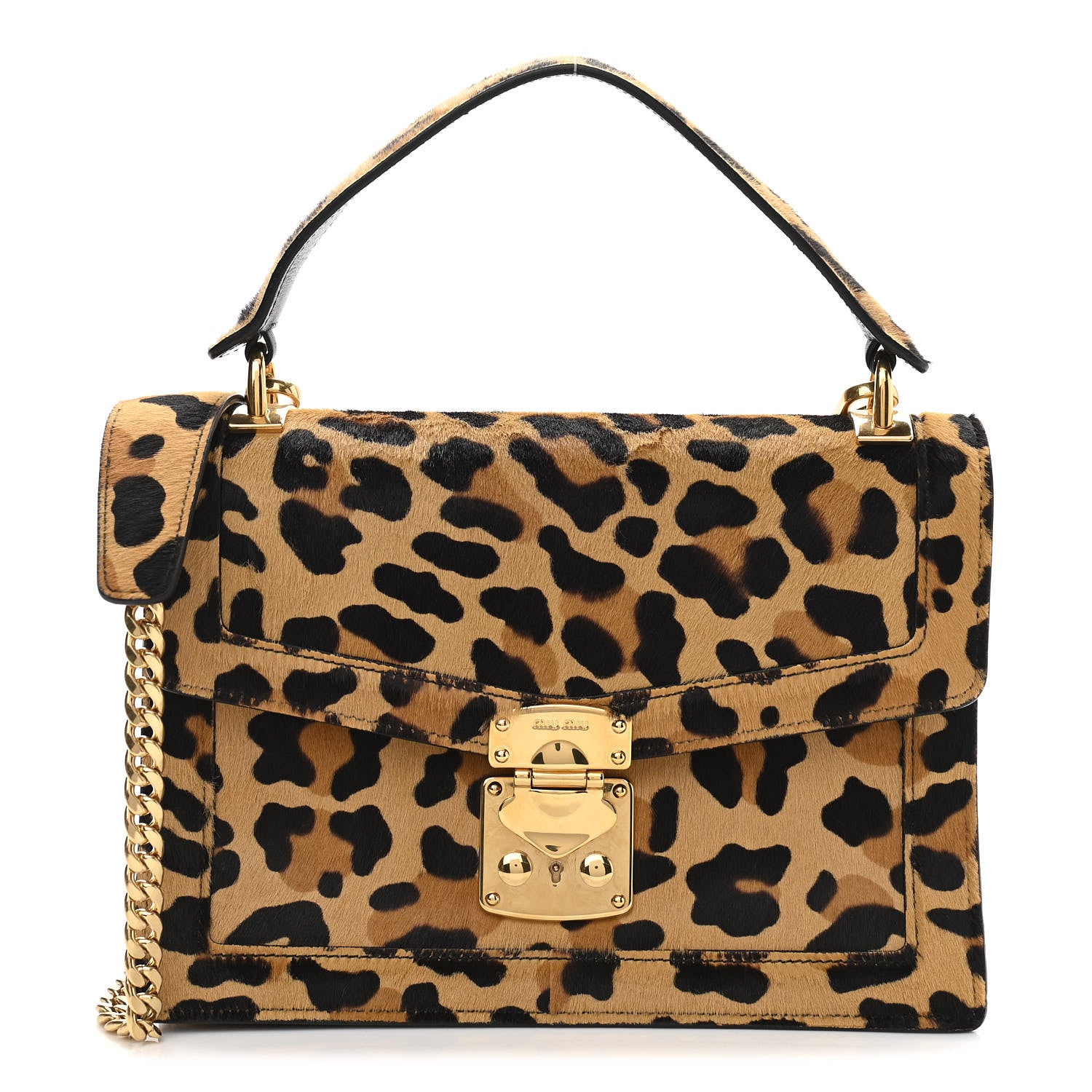 Miu Miu Pony Hair Leopard Print Confidential Logo Shoulder Bag 1 of 11