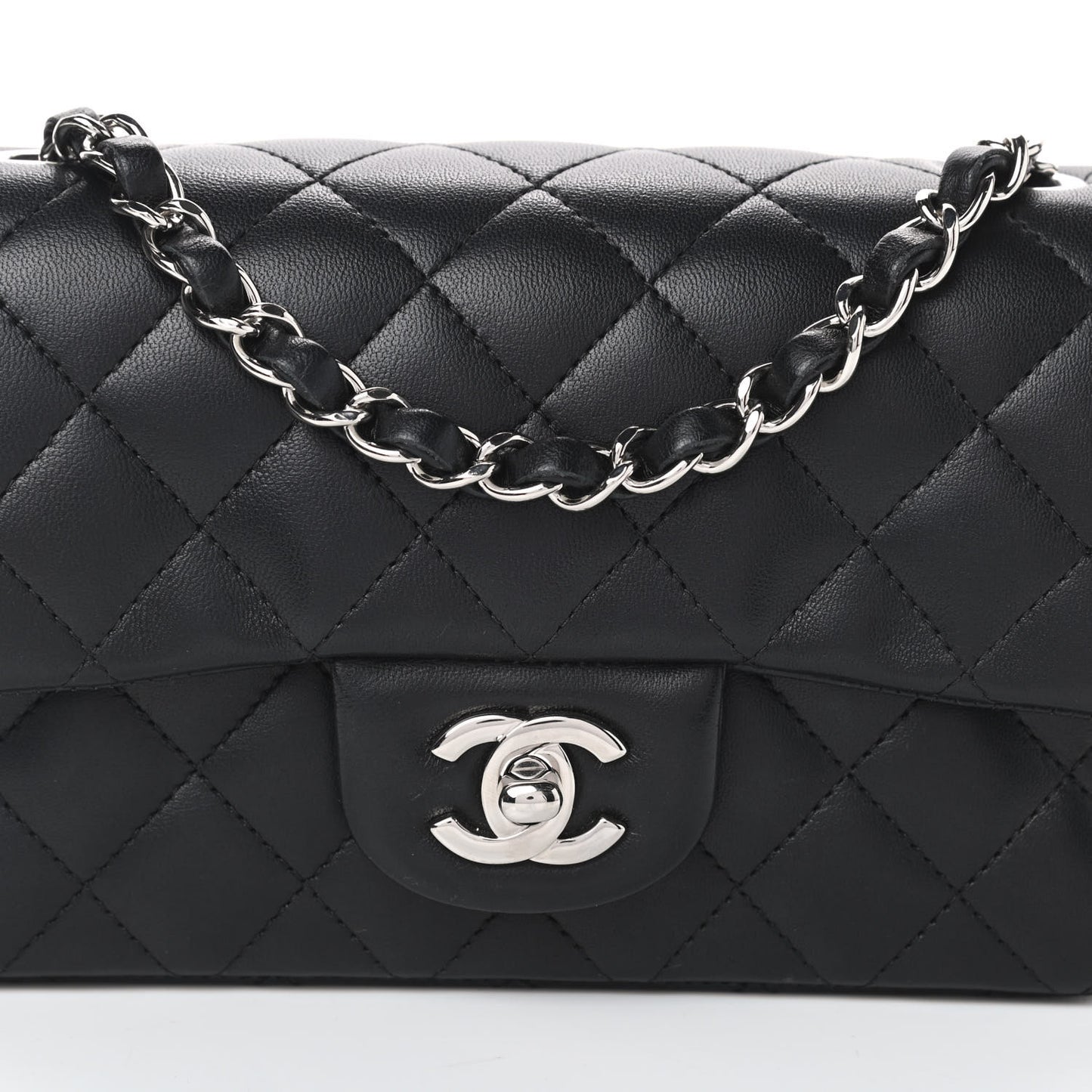 Lambskin Quilted Mini Rectangular Flap Black