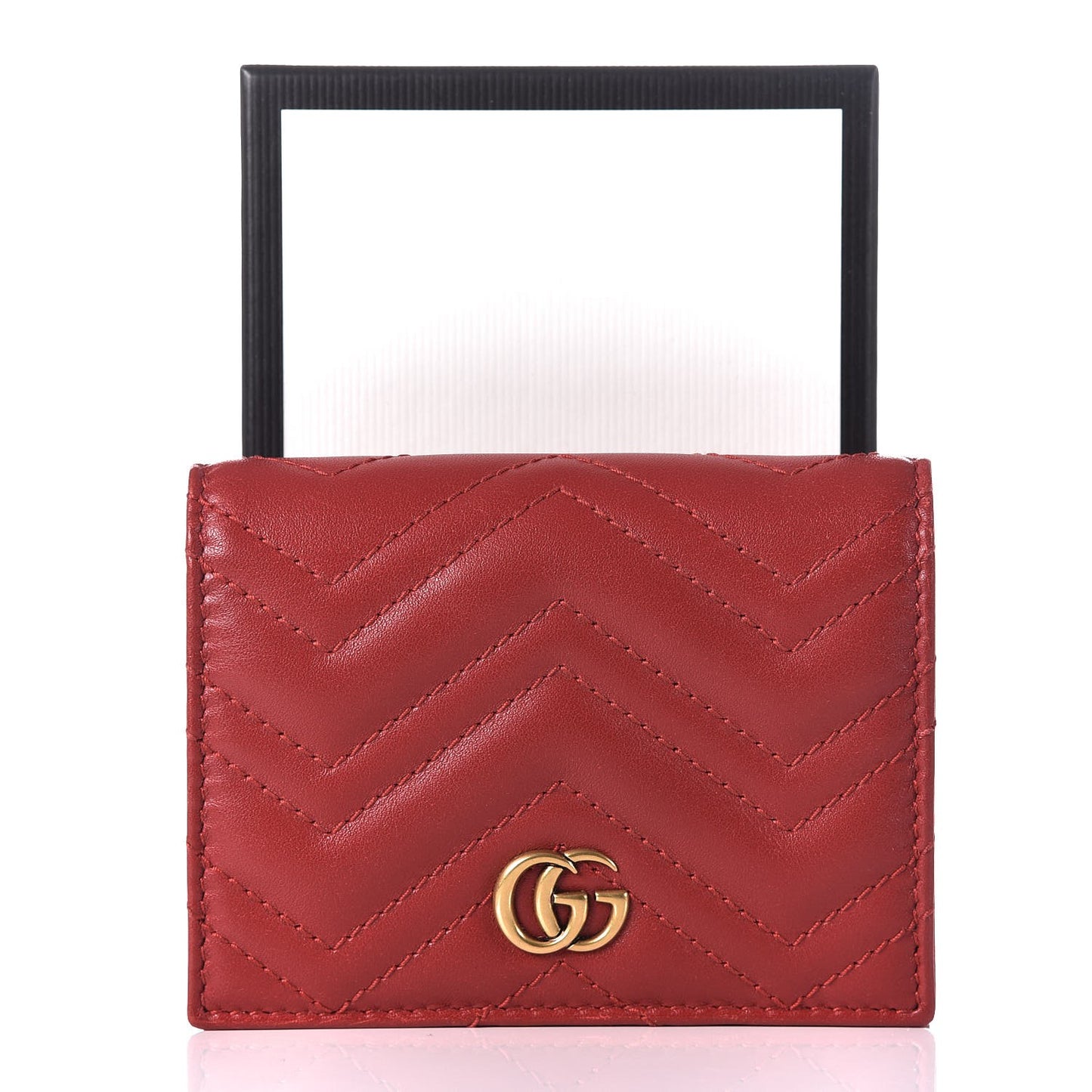 Calfskin Matelasse GG Marmont Card Case Wallet Hibiscus Red