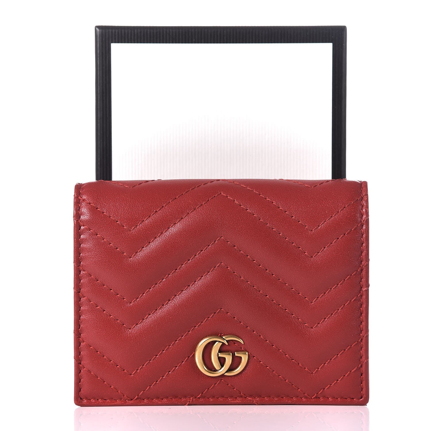 Gucci Calfskin Matelasse GG Marmont Card Case Wallet Hibiscus Red 8 of 8