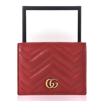 Gucci Calfskin Matelasse GG Marmont Card Case Wallet Hibiscus Red 8 of 8