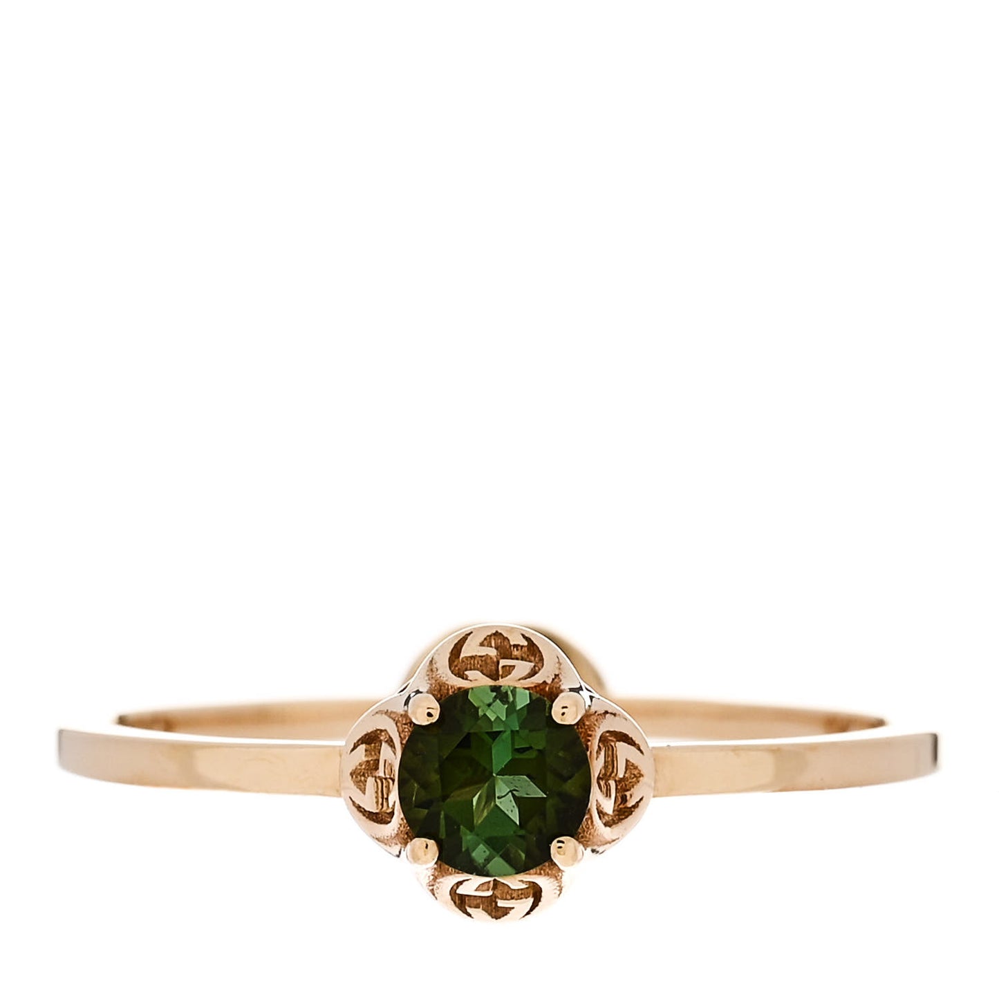 18K Yellow Gold Green Tourmaline Interlocking G Ring 53 6.25