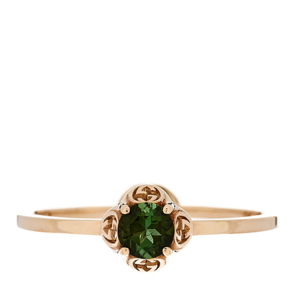 Gucci 18K Yellow Gold Green Tourmaline Interlocking G Ring 53 6.25 1 of 5