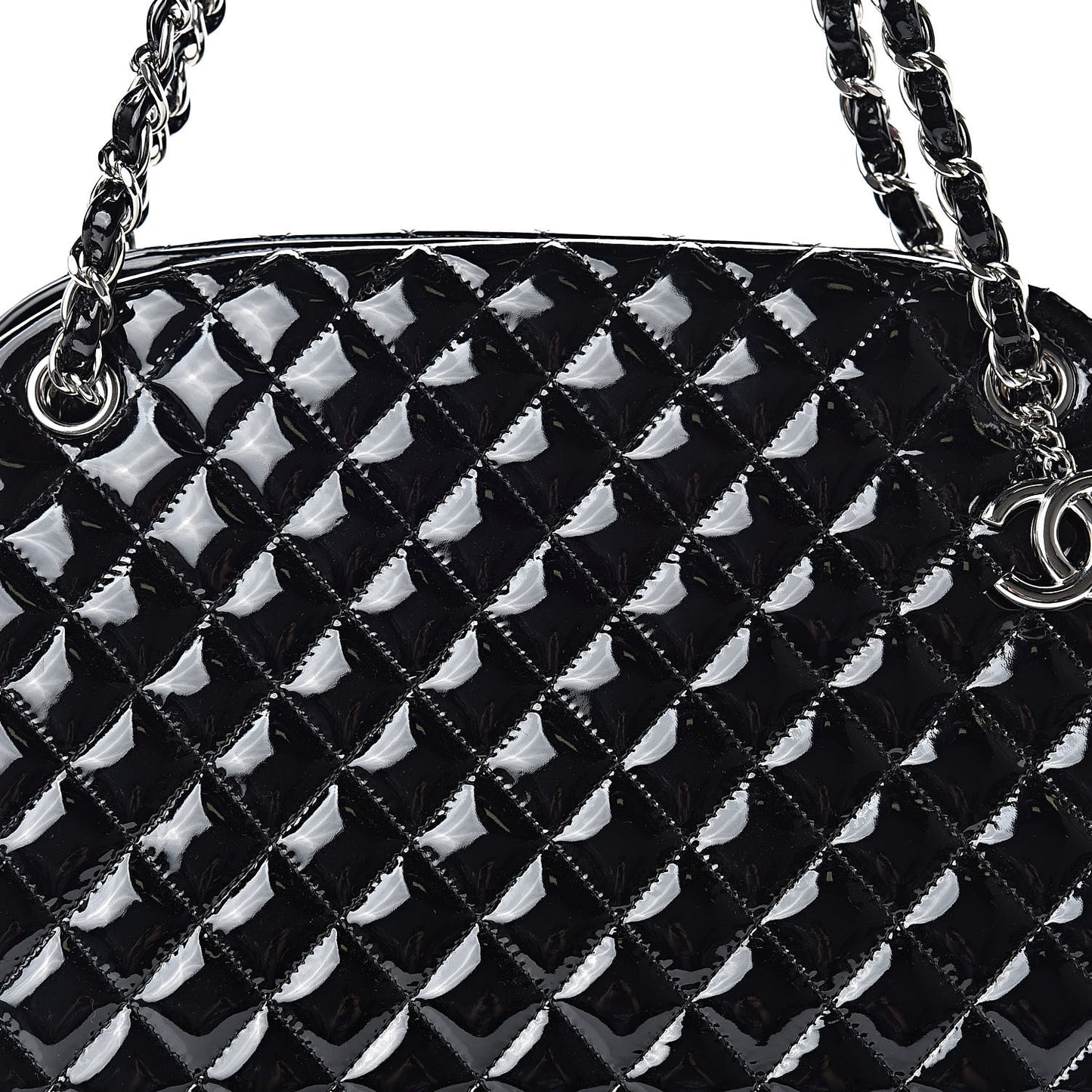 Patent Quilted Large Just Mademoiselle Bowling Bag Black
