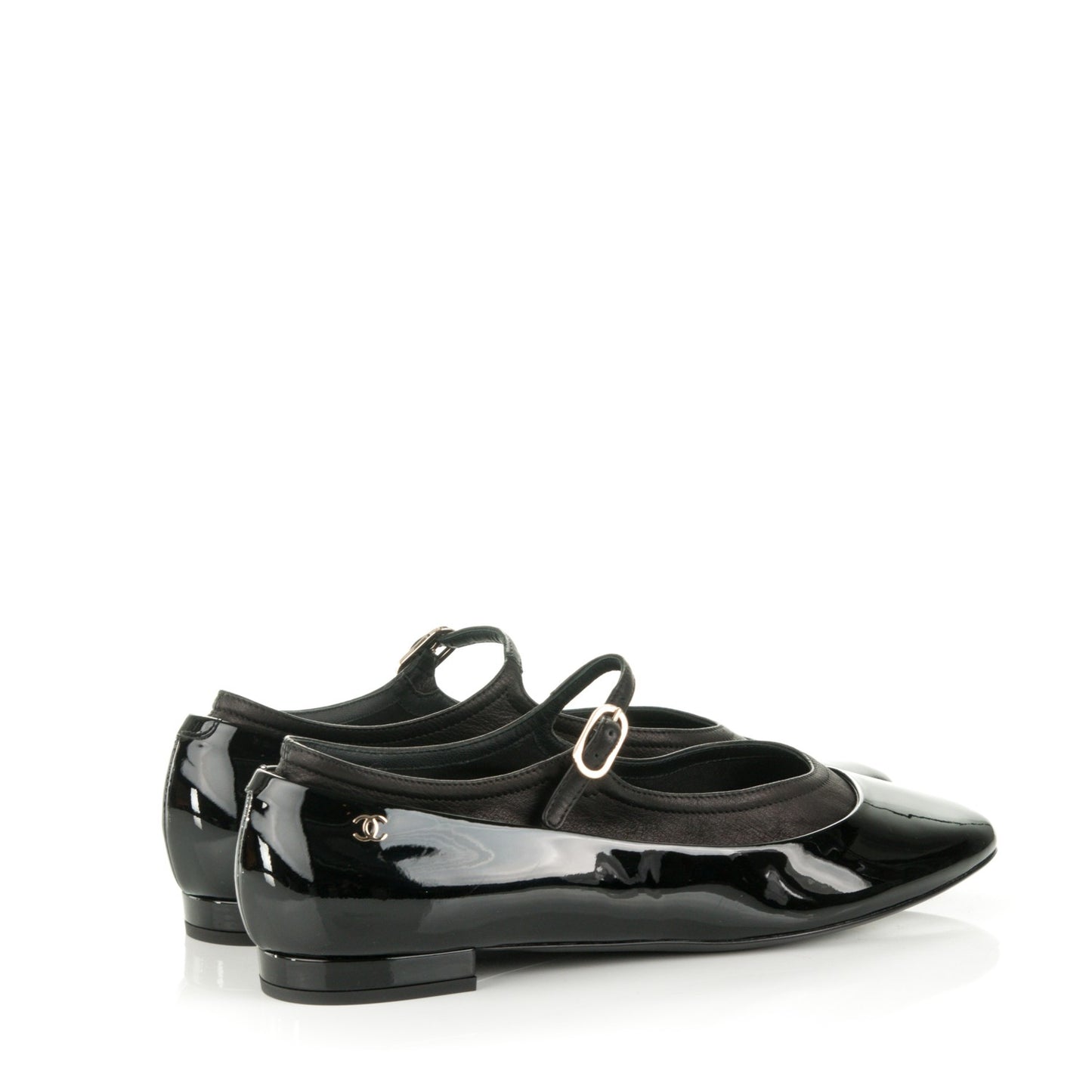 Patent Calfskin Mary Jane Ballerina Flats 39.5 Black
