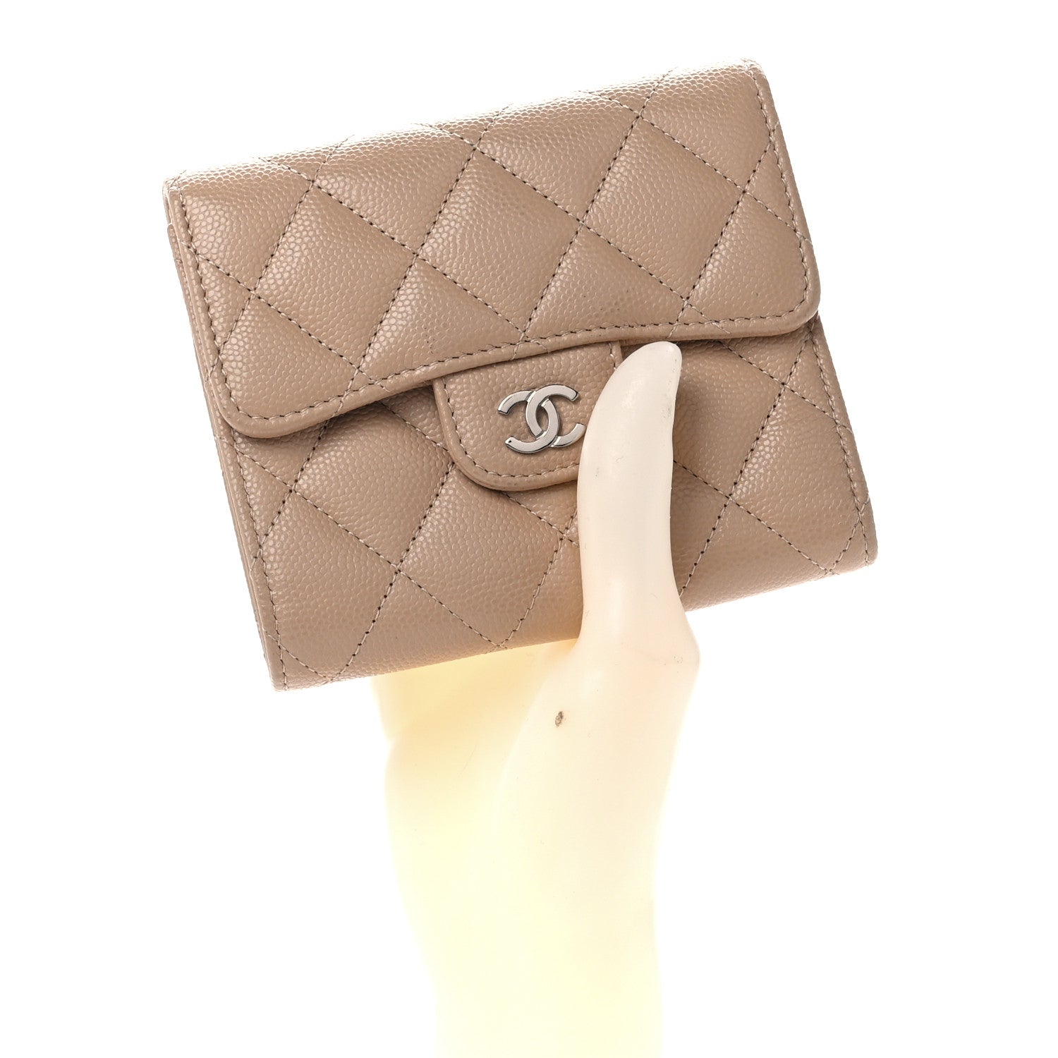 Chanel Caviar Quilted Compact Flap Wallet Beige 2 of 14