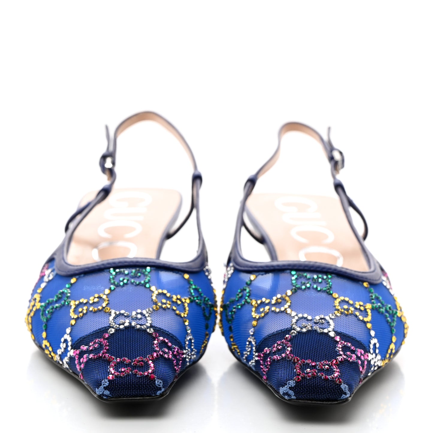 Tela Retino Nappa Charlotte Crystal GG Monogram Square G 35mm Slingback Pumps 38 Splash Net Blue Witch