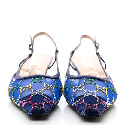 Gucci Tela Retino Nappa Charlotte Crystal GG Monogram Square G 35mm Slingback Pumps 38 Splash Net Blue Witch 2 of 8